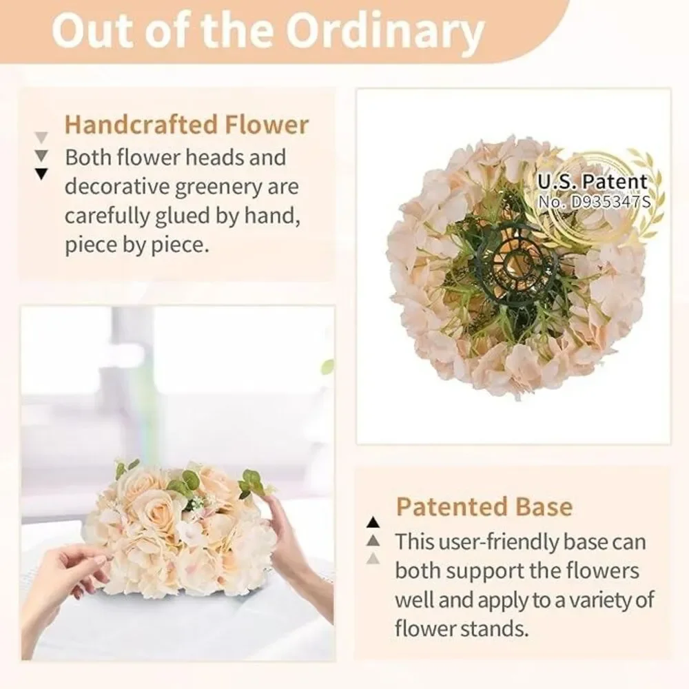 NUPTIO Flower Ball Arrangement Bouquet: 10 Pcs 11.8 inch Diameter Champagne Rose